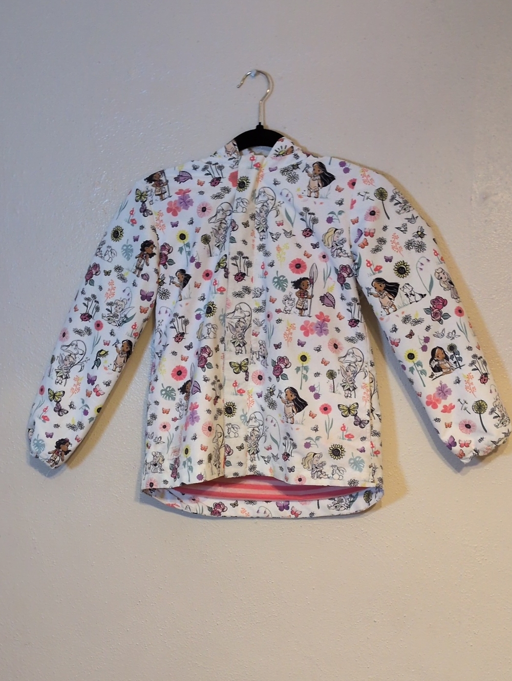 Disney Animators White Floral & Character Hoodie Jacket Aurora, Tinkerbell + 7/8